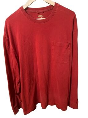 RedHead Brand Co. Men's Crewneck Long-Sleeve Pocket Tee in Deep Red Size Large